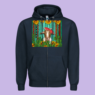 Goat With Sunflower And Cactus Zipper Hoodie Designed By Artiststas