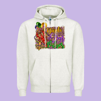 Mardi Gras Vibes Crawfish Mask And Fleur De Lis Zipper Hoodie Designed By Artiststas