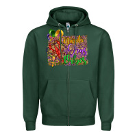 Sports Green mardi gras vibes crawfish mask and fleur de lis Zipper Hoodie - Artiststas