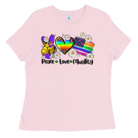 Bubblegum Pink peace love  equality Ladies Tee - AdoDesignShop