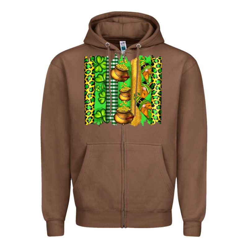 St Patricks Gnomes And Cloves With Leopard  Brushstrokes Zipper Hoodie by Artiststas | Teevron