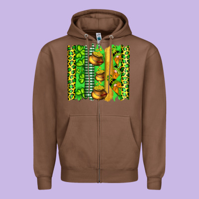 St Patricks Gnomes And Cloves With Leopard  Brushstrokes Zipper Hoodie Designed By Artiststas