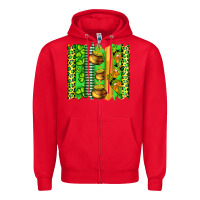 Red st patricks gnomes and cloves with leopard  brushstrokes Zipper Hoodie - Artiststas