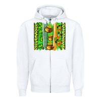 White st patricks gnomes and cloves with leopard  brushstrokes Zipper Hoodie - Artiststas