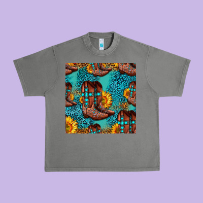 Western Boots Seamless Pattern Urban Heavy Tee Designed By Hra Design Shop