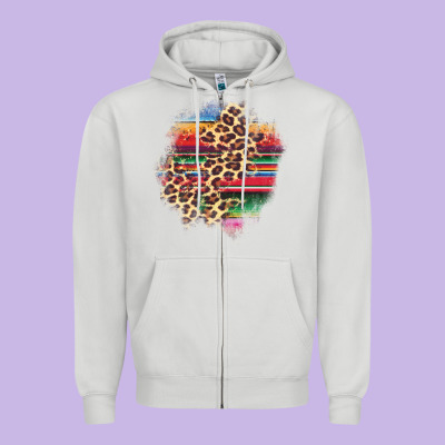 Serape Leopard Patch Zipper Hoodie Designed By Adodesignshop