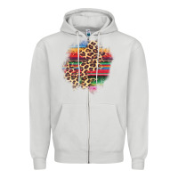 Dove Grey serape leopard patch Zipper Hoodie - AdoDesignShop