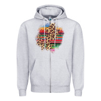 Heather Grey serape leopard patch Zipper Hoodie - AdoDesignShop