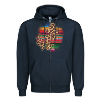 Navy serape leopard patch Zipper Hoodie - AdoDesignShop