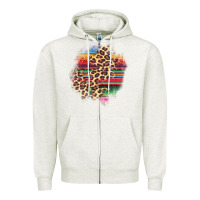 Oatmeal Heather serape leopard patch Zipper Hoodie - AdoDesignShop