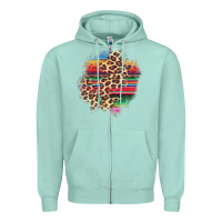 Seafoam serape leopard patch Zipper Hoodie - AdoDesignShop