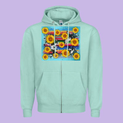 Serape Cowhide Sunflower Zipper Hoodie Designed By Adodesignshop