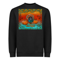 Black thankful with turkey and pumpkins Heavyweight Sweatshirt - RanaPortraitStore