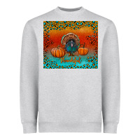Heather Grey thankful with turkey and pumpkins Heavyweight Sweatshirt - RanaPortraitStore