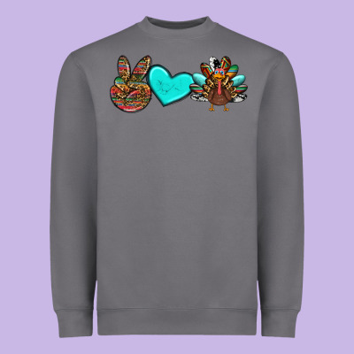 Peace Love Thanksgiving Turkey Heavyweight Sweatshirt Designed By Ranaportraitstore