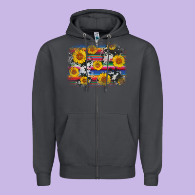 Serape Cowhide Sunflower Background Zipper Hoodie Designed By Adodesignshop