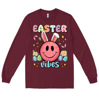 Burgundy easter vibes smiley face Long Sleeve Tee - Artiststas