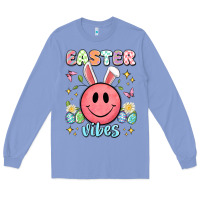 Colony Blue easter vibes smiley face Long Sleeve Tee - Artiststas