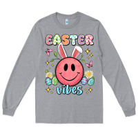 Heather Grey easter vibes smiley face Long Sleeve Tee - Artiststas