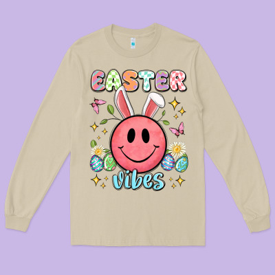 Easter Vibes Smiley Face Long Sleeve Tee Designed By Artiststas