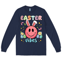 Navy easter vibes smiley face Long Sleeve Tee - Artiststas