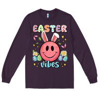 Plum easter vibes smiley face Long Sleeve Tee - Artiststas