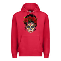 Cardinal mexican sugar skull messy bun woman Premium Hoodie - LillyAllenDesigns