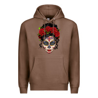 Chestnut mexican sugar skull messy bun woman Premium Hoodie - LillyAllenDesigns