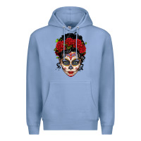 Mexican Sugar Skull Messy Bun Woman Premium Hoodie | Teevron