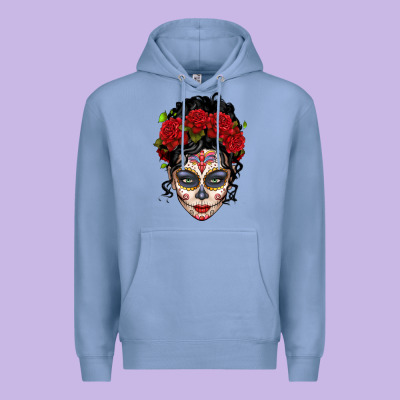 Mexican Sugar Skull Messy Bun Woman Premium Hoodie Designed By Lillyallendesigns