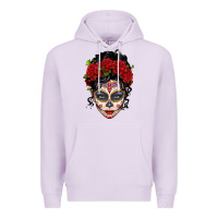 Lilac mexican sugar skull messy bun woman Premium Hoodie - LillyAllenDesigns