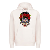 Pale Pink mexican sugar skull messy bun woman Premium Hoodie - LillyAllenDesigns