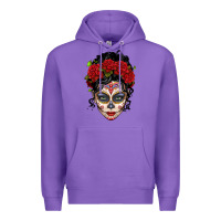 Purple mexican sugar skull messy bun woman Premium Hoodie - LillyAllenDesigns