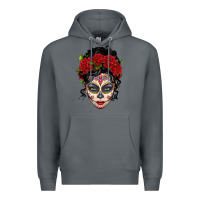 Rock mexican sugar skull messy bun woman Premium Hoodie - LillyAllenDesigns