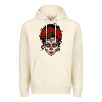 Sandshell mexican sugar skull messy bun woman Premium Hoodie - LillyAllenDesigns