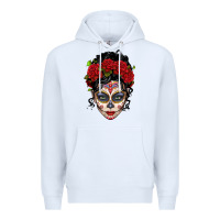 White mexican sugar skull messy bun woman Premium Hoodie - LillyAllenDesigns
