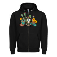 Black wheel bull skull western cowboy Zipper Hoodie - AdoDesignShop