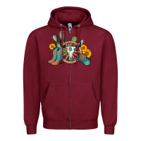 Burgundy wheel bull skull western cowboy Zipper Hoodie - AdoDesignShop