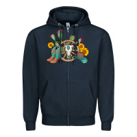 Navy wheel bull skull western cowboy Zipper Hoodie - AdoDesignShop
