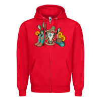 Red wheel bull skull western cowboy Zipper Hoodie - AdoDesignShop