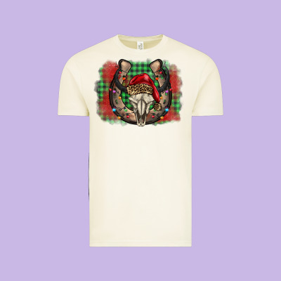 Christmas Horseshoe Bull Skull Vintage Tee Designed By Barkaloodesign