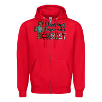 Red christmas begins with christ Zipper Hoodie - AdoDesignShop