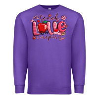 Purple teach love inspire valentines day Premium Sweatshirt - MaliasSmallBusiness