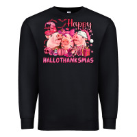 Black Happy Hallothanksmas Pigs pink Premium Sweatshirt - NancyCooperArtShop