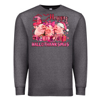Charcoal Heather Happy Hallothanksmas Pigs pink Premium Sweatshirt - NancyCooperArtShop