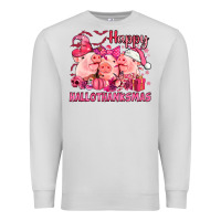Dove Grey Happy Hallothanksmas Pigs pink Premium Sweatshirt - NancyCooperArtShop