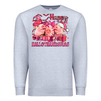 Heather Grey Happy Hallothanksmas Pigs pink Premium Sweatshirt - NancyCooperArtShop