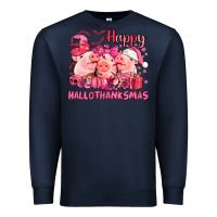 Navy Happy Hallothanksmas Pigs pink Premium Sweatshirt - NancyCooperArtShop
