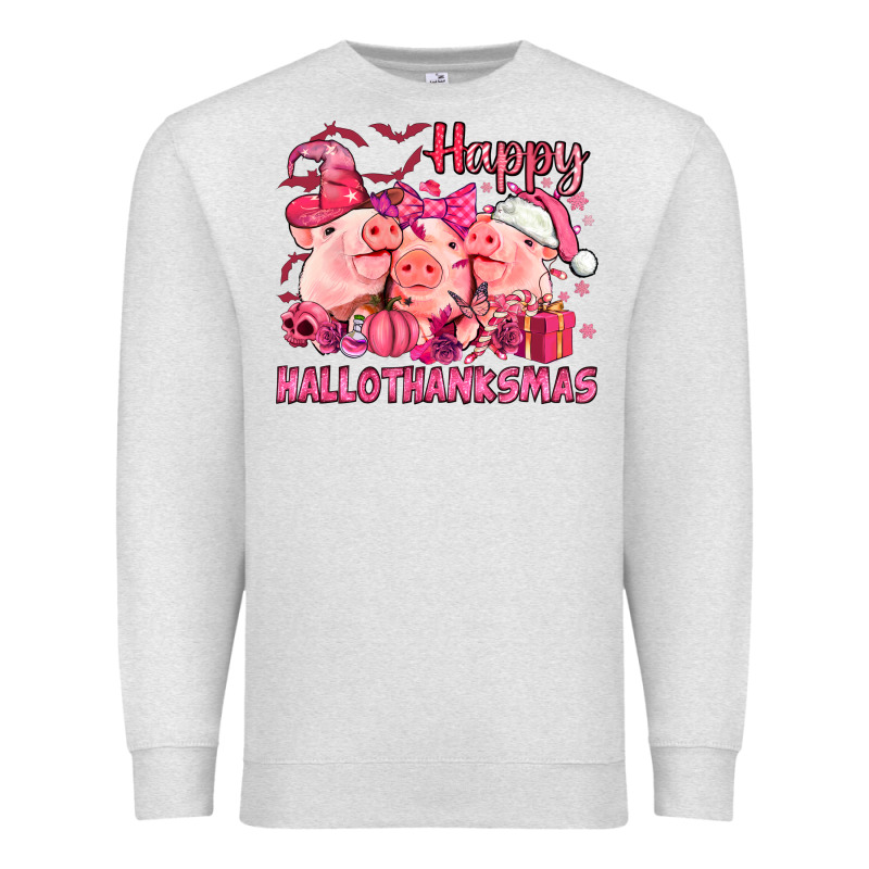 Happy Hallothanksmas Pigs Pink Premium Sweatshirt by NancyCooperArtShop | Teevron