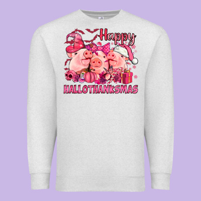 Happy Hallothanksmas Pigs Pink Premium Sweatshirt Designed By Nancycooperartshop